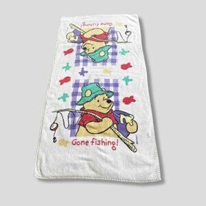 Vintage 90s Disney Winnie the Pooh “Gone Fishing” Bath Towel Cotton Multicolor